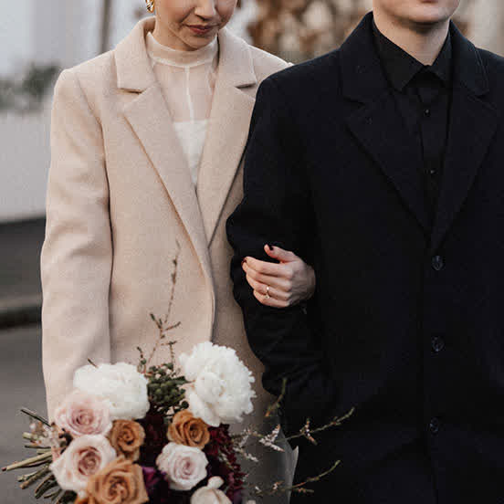 Simple marriage ceremony couple portrait